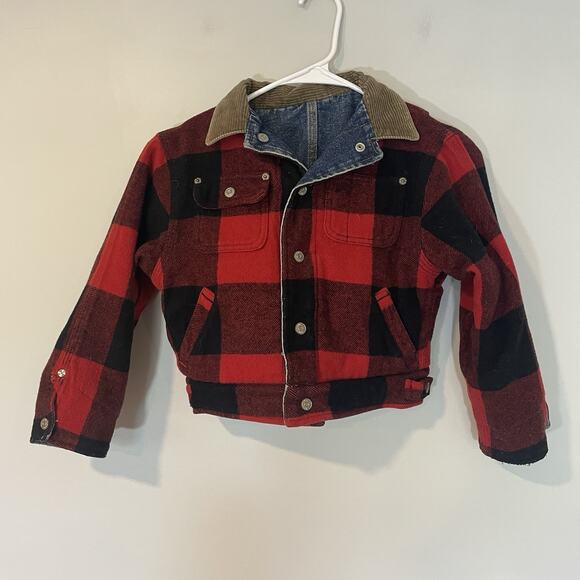 Vintage Ralph Lauren Flannel Denim Reversible Trucker Jacket Size 5 Toddler - Picture 2 of 9